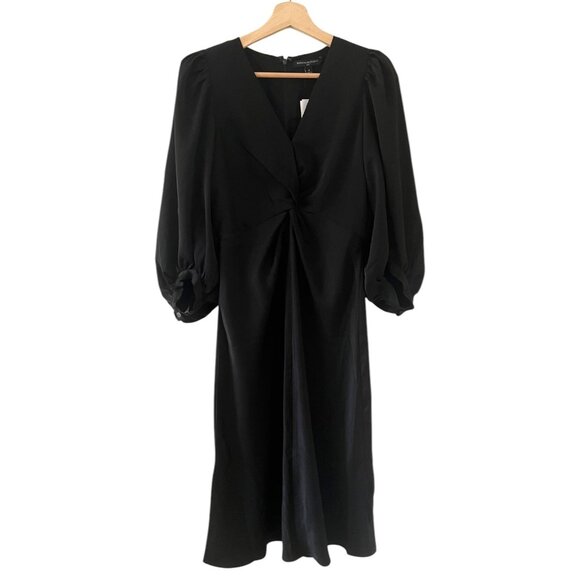 Banana Republic Babydoll Twist Front Midi Dress Black 4 Whimsygoth Dark Romantic - Picture 1 of 11